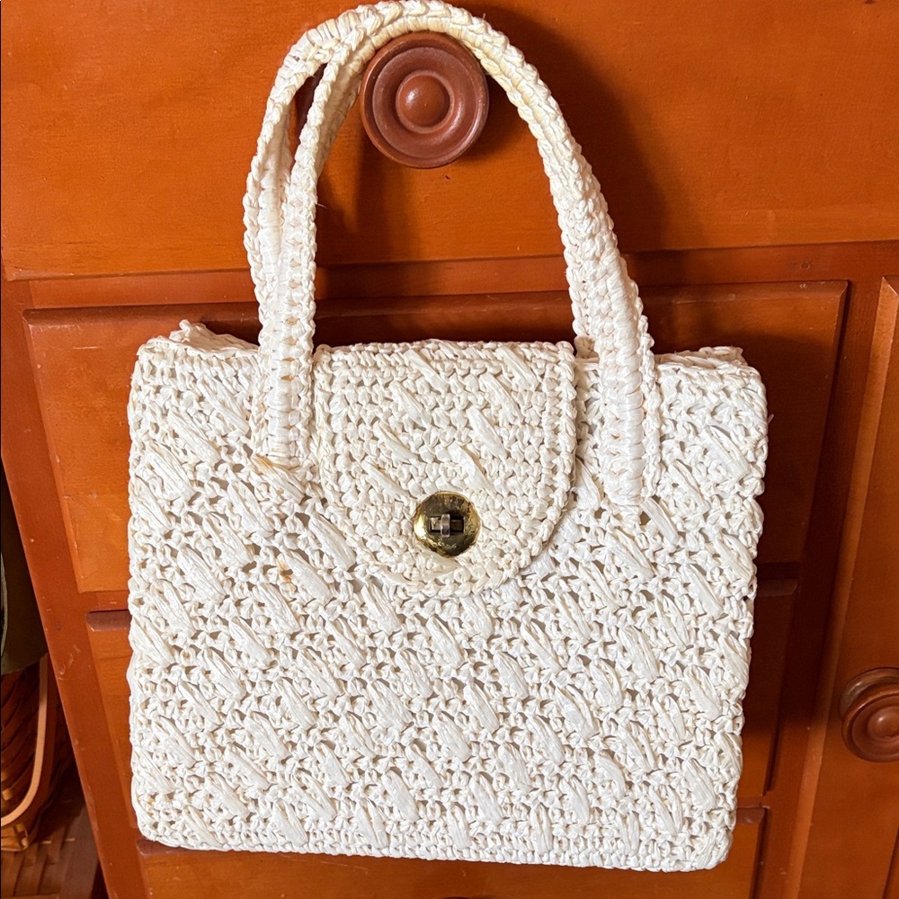 Vintage 1950s/60s Woven Raffia straw handbag